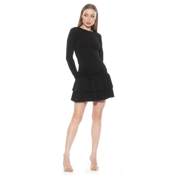 Alexa Admor Black Long Sleeve Rosette Ruffle Mini Dress Size Large - Picture 2 of 13